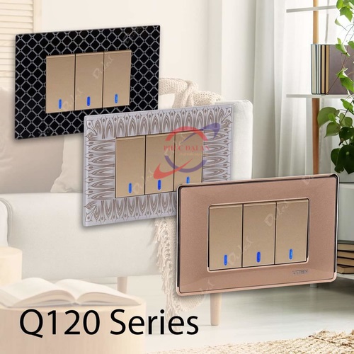 Lựa chọn Bộ 3 công tắc Led mặt nâu sẫm, bo viền vặn xoán - Q120
